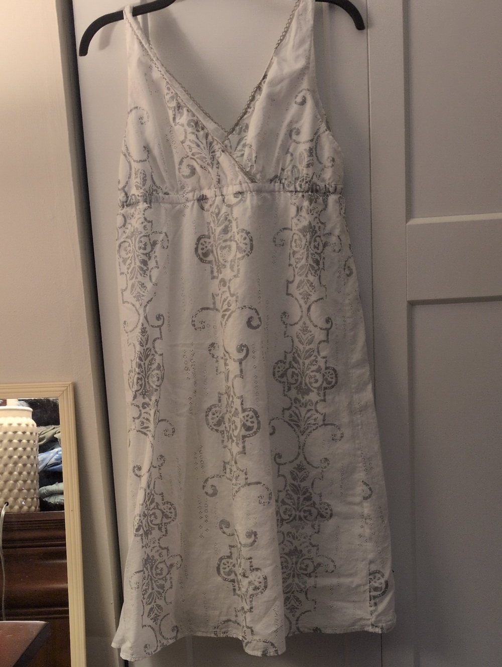 LOFT White Cotton Midi/Maxi Dress with Silver Embroidery